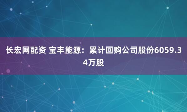 长宏网配资 宝丰能源：累计回购公司股份6059.34万股