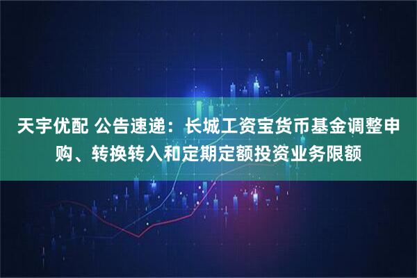 天宇优配 公告速递：长城工资宝货币基金调整申购、转换转入和定期定额投资业务限额